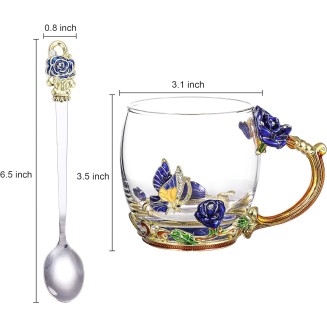 Tea Cup,Tea Party Tea Cups,Durable Sturdy Tea Cups and Saucers,used for Collection Tea Cup Set, Gifts for Mom Glass Tea Cups with Spoon