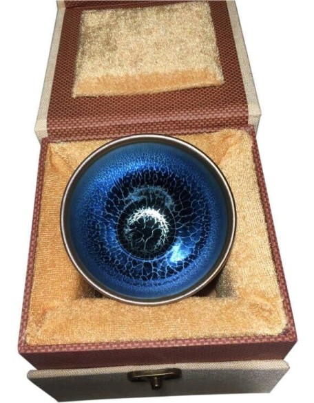 Blue Lotus Jianzhan Tenmokus Porcelain Tea Cup Ceramic Tea Bowl with great glaze 120ml 4.06oz Crafts Gift Box, Ø8.6 x 5.5cm(Ø3.39in x 2.17in)