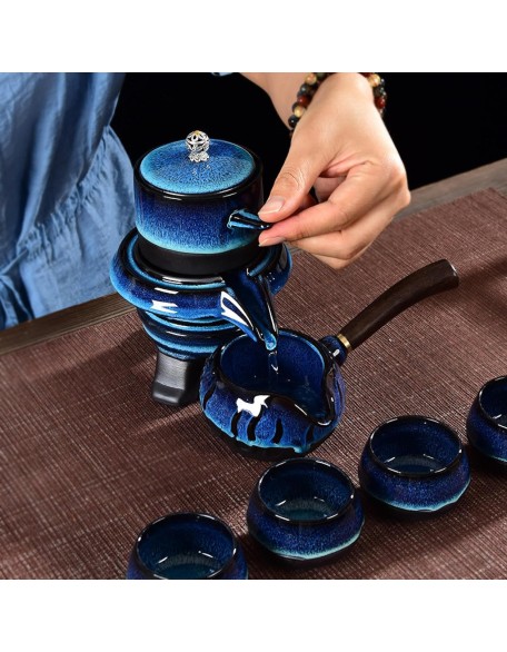 Jun Kiln Jianzhan Complete Set of Kung Fu Tea Set Lazy Automatic Set Home Living Room Office Meeting Guest Ceramic Tea Set Cup