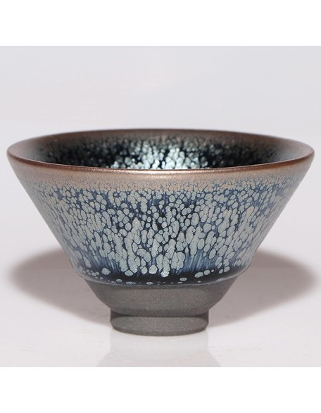 Tenmokus Tea Cup Bowl Oilspot Glaze, Ceramic Jianzhan Teacup 80ml 2.71oz Chinese Traditional Crafts Fired in Kiln