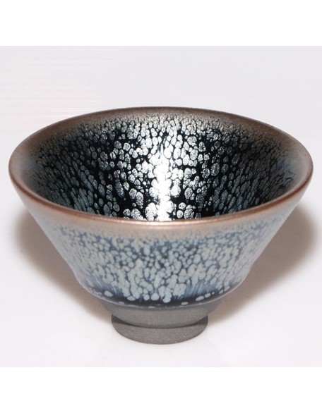 Tenmokus Tea Cup Bowl Oilspot Glaze, Ceramic Jianzhan Teacup 80ml 2.71oz Chinese Traditional Crafts Fired in Kiln