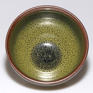 Jianzhan Tea Cups, Tenmoku Glaze Bowls Porcelain - 4.4oz / 130ml Green Partridge, Chinese Traditional Skill