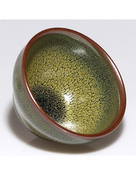 Jianzhan Tea Cups, Tenmoku Glaze Bowls Porcelain - 4.4oz / 130ml Green Partridge, Chinese Traditional Skill