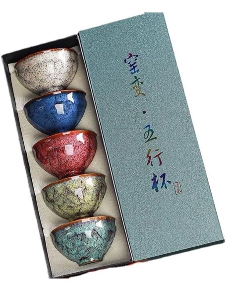 Ceramic Chinese Tea Set, China Teacup Coffee Cup Chinese Tea Cups,Tenmoku JianZhan Handmade Ceramic kung fu Tea Cup Anti-Scald Wide Mouth Teacup,Tea Bowl,Ceramic Mate CupSet of 5 (5 Colors) A05