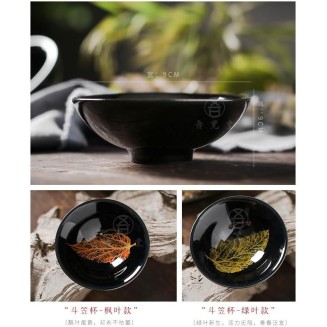 2PCS Chinese Tenmoku Tea Cup,Leaf Jianzhan Bowl Decoration Home,Tenmoku Cups,Chinese Kungfu Ceramic Teacup Set,Christmas New Year Gift For Husband