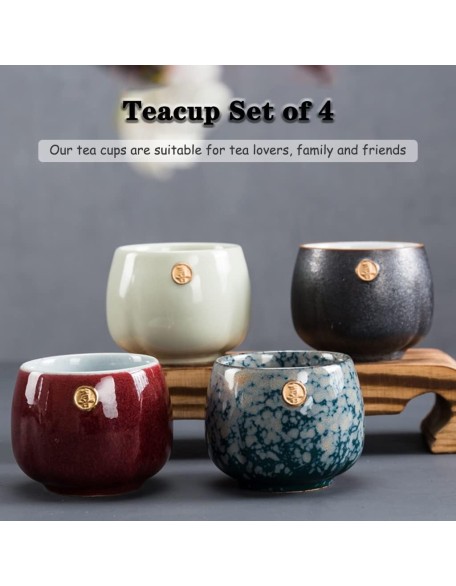 Chinese Tea Cup, Set Of 4 Ceramic 4 Piece Set, Single Jianzhan Master Cup, Vintage Elegant Home Guest Tea Bowl (Color:Multi-colored,Size:Set)