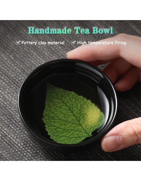 ceramic teacup,chinese tea cups, Tea Cup Kongfu Tea Cup Set Tenmoku Black Glaze Jianzhan Tea Cups,Cup With Leaf Pattern, Tea Bowl Set(Color:Black green,Size:1.7oz*4) ( Color : Black Green , Size : 1.7