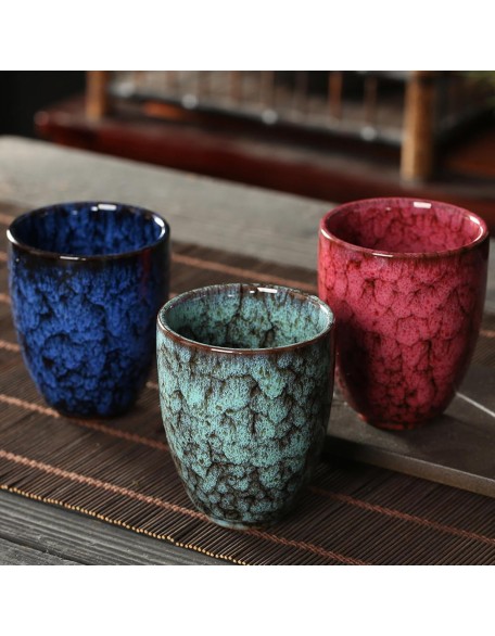 250ml/8.5oz Japanese Style Jianzhan Kiln Glazed Tea Set Household Master Tea Cup-Kiln Transformation Tea Cup -Brown Blue