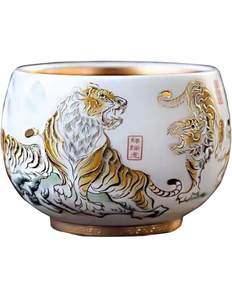 Jianzhan, White Porcelain Five Tigers Tea Cup, Individual Single Cup With Gift Box, Gift for Yourself/Friends/Tea Lovers, 200 ml/7.04 oz